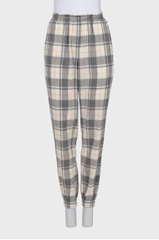 Wool track pants with a checkered print