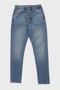 Блакитні джинси straight fit з необробленим краєм