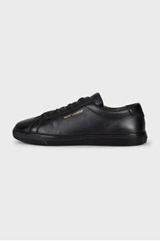 Black leather lace-up sneakers