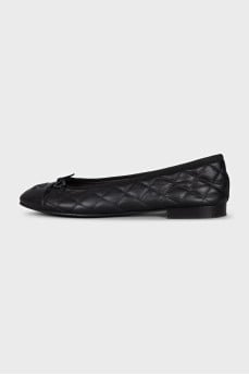 Leather ballet flats with embroidered logo