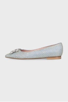 Textile ballet flats with rhinestones on the toes