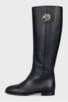 Black leather boots with metallic decor