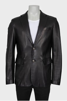 Men's leather button-down jacket