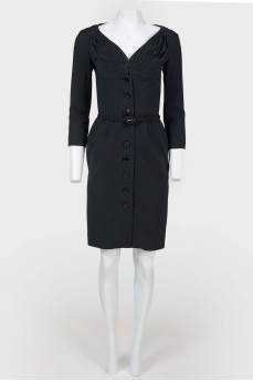 Dress with buttoned belt