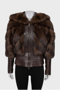 Leather jacket trimmed with sable fur