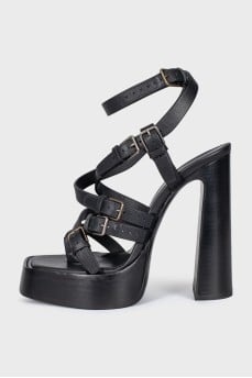 Leather platform heeled sandals