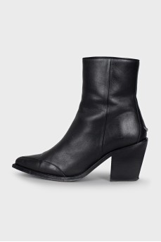 Black leather Cossack boots with a stacked heel