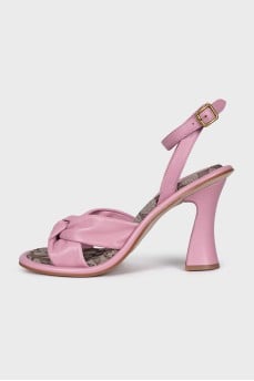 Pink leather high-heeled sandals