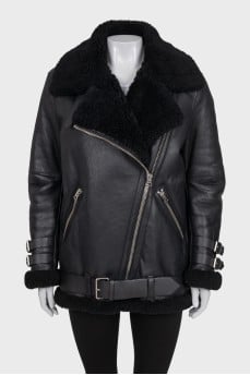 Black sheepskin coat with natural fur