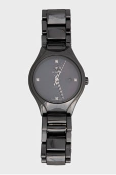 Watch with diamonds in a ceramic case