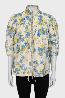 Leather jacket with floral print