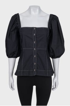 Black top with puff sleeves