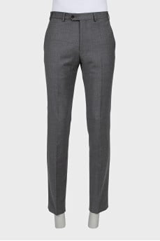 Men's gray wool straight-leg trousers