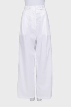 White high-waisted wide-leg trousers