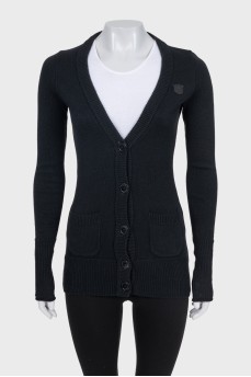 Black cardigan with embroidered logo