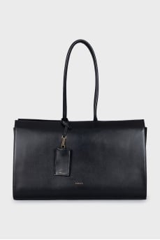 Leather tote bag with signature clochette