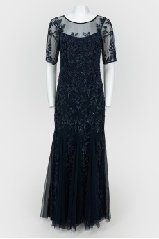 Evening dress with a skirt-year with lace and beads