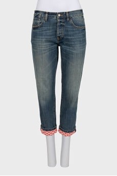 Boyfriend fit jeans with colored lining