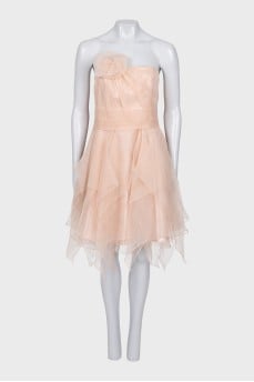Beige cocktail dress with ruffles