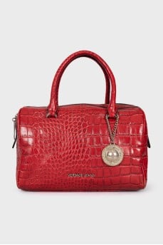 Red bag with embossing on eco-leather