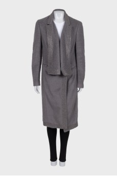 Straight-cut coat with metallic decor