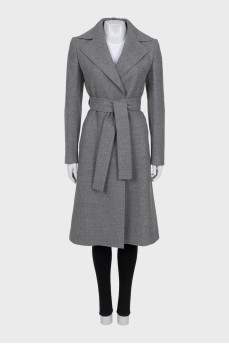 Gray wool coat with a belt