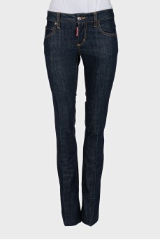 Straight-leg raw denim jeans