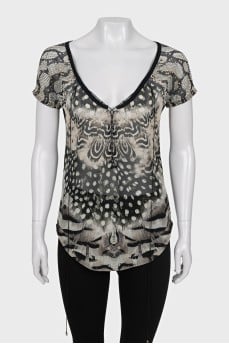 Printed short sleeve fitted blouse