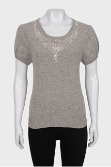 Cashmere embellished jumper with short sleeves