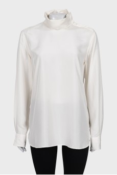 Unisex silk blouse with shoulder buttons