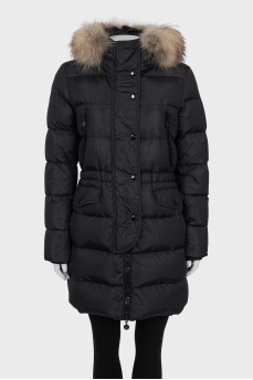 Down jacket with a fur-decorated hood