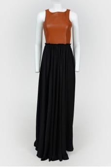 Floor-length dress with leather bodice