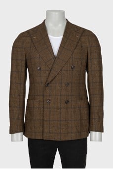 Men's double-breasted checkered jacket