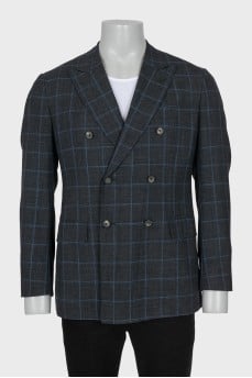 Men's gray jacket with a blue check pattern