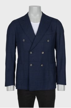 Men's blue double-breasted wool jacket