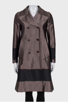Double-breasted straight-cut coat with trim
