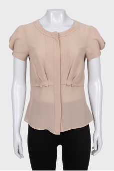 Short sleeve button-down silk blouse