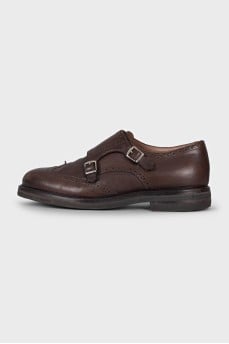 Men's brown leather monk shoes