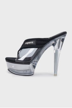 Black platform sandals with a combination of heels