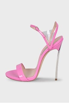 Pink patent leather heeled sandals