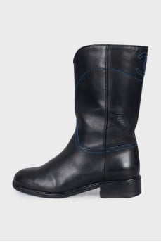 Cropped leather boots with logo