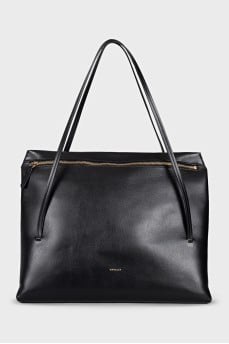 Black leather rectangular tote