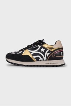 Leather sneakers with gold accents