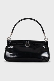 Black patent leather shoulder bag