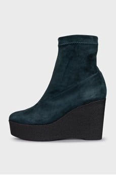 Green suede wedge ankle boots