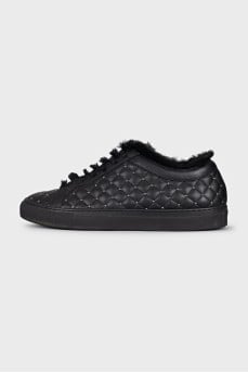 Insulated leather sneakers with studs
