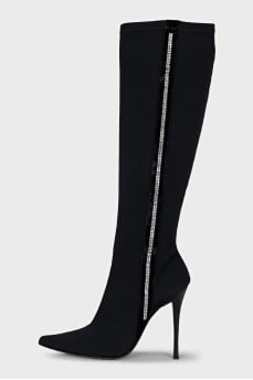 Textile boots decorated with rhinestones