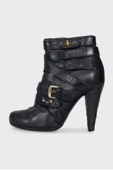 Black ankle boots with strappy heels