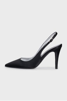 Black textile slingbacks