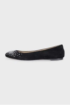 Suede ballet flats with silver rhinestones